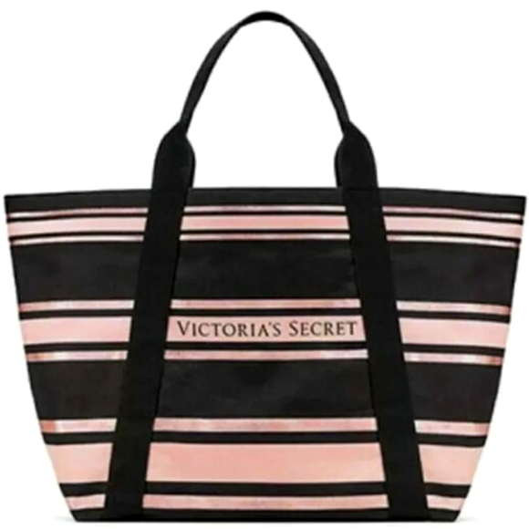 Victoria's Secret Pink Black Striped Canvas Tote
